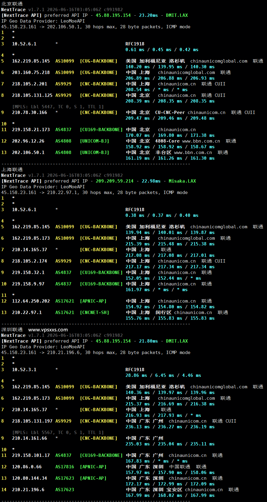 NovixLink美国高防VPS联通回程路由