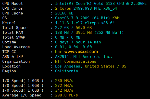 VPS.CAT美国NTT双ISP VPS硬件测试