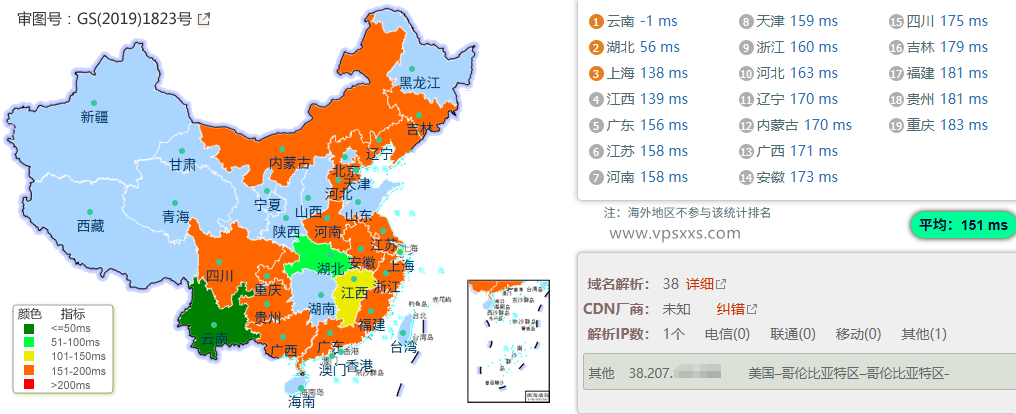 vmiss美国9929 VPS到国内的延迟速度测试