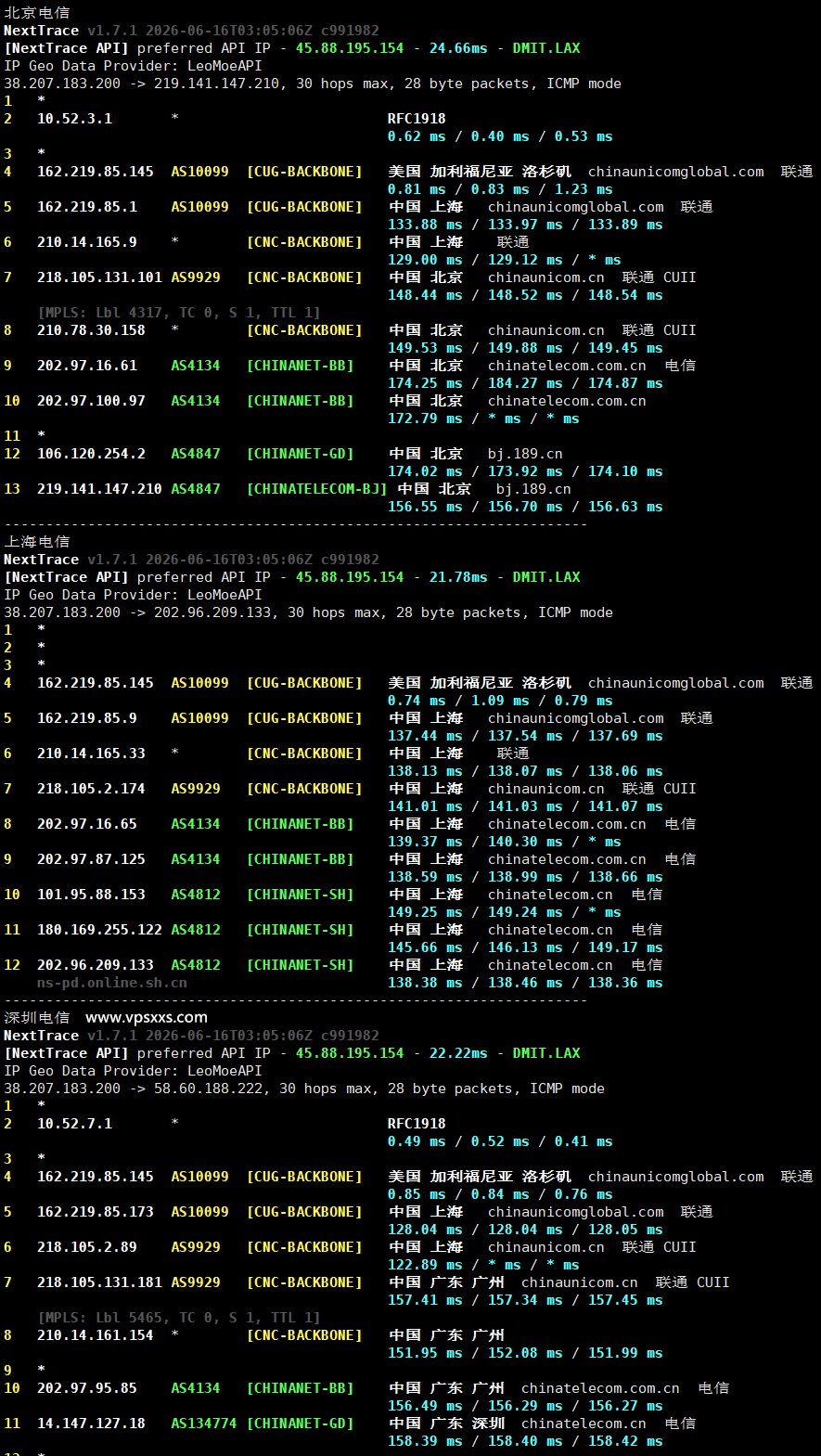 vmiss美国9929 VPS电信回程路由