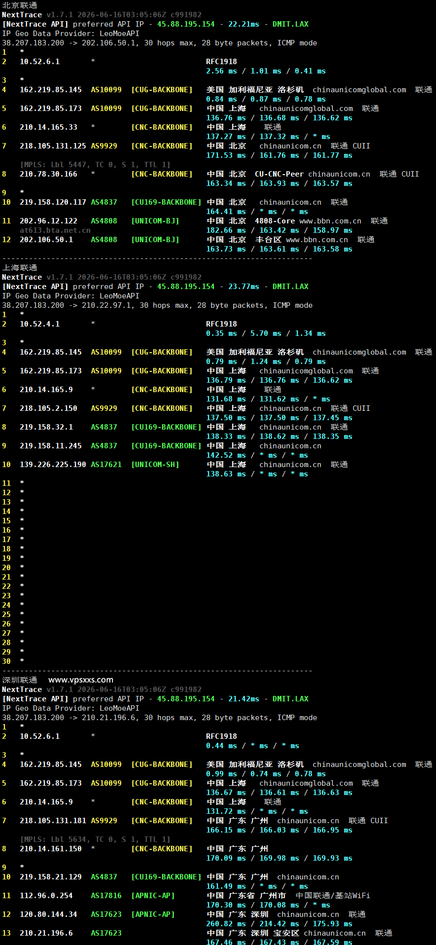 vmiss美国9929 VPS联通回程路由