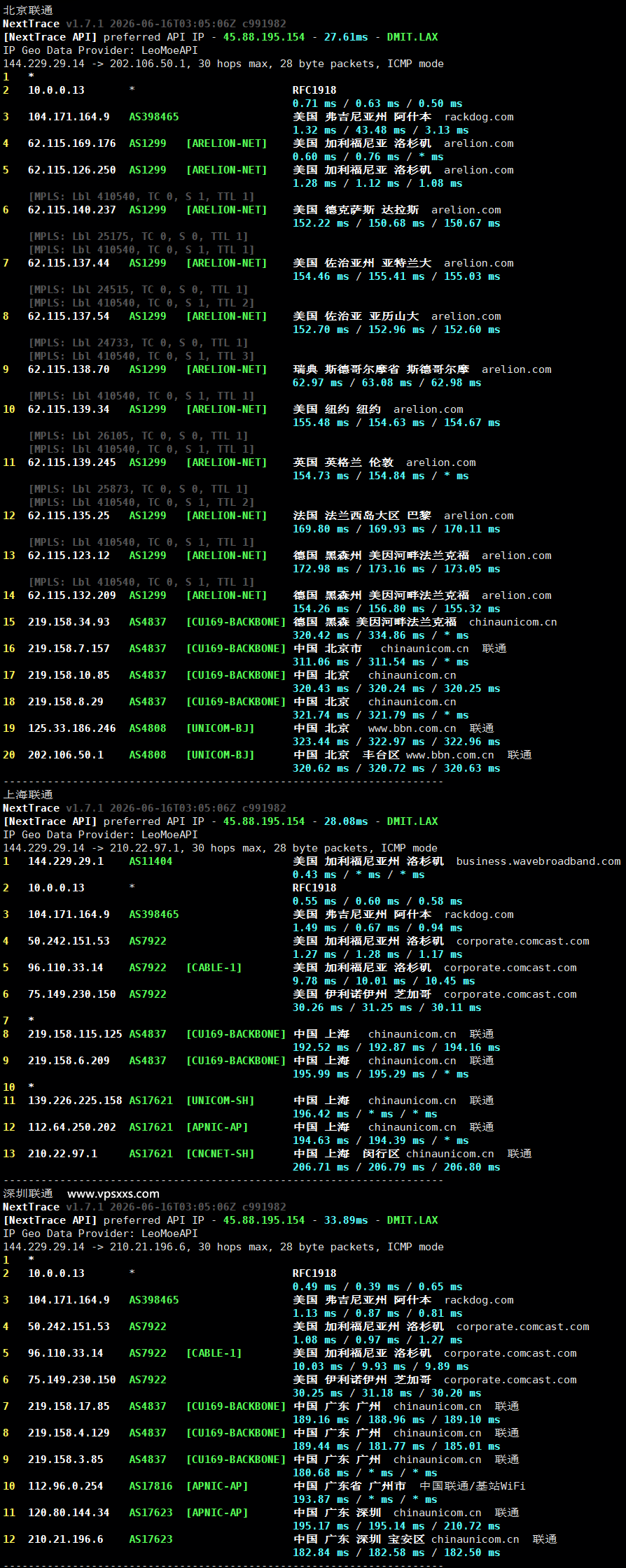 丽萨主机美国Astound家宽VPS联通回程路由