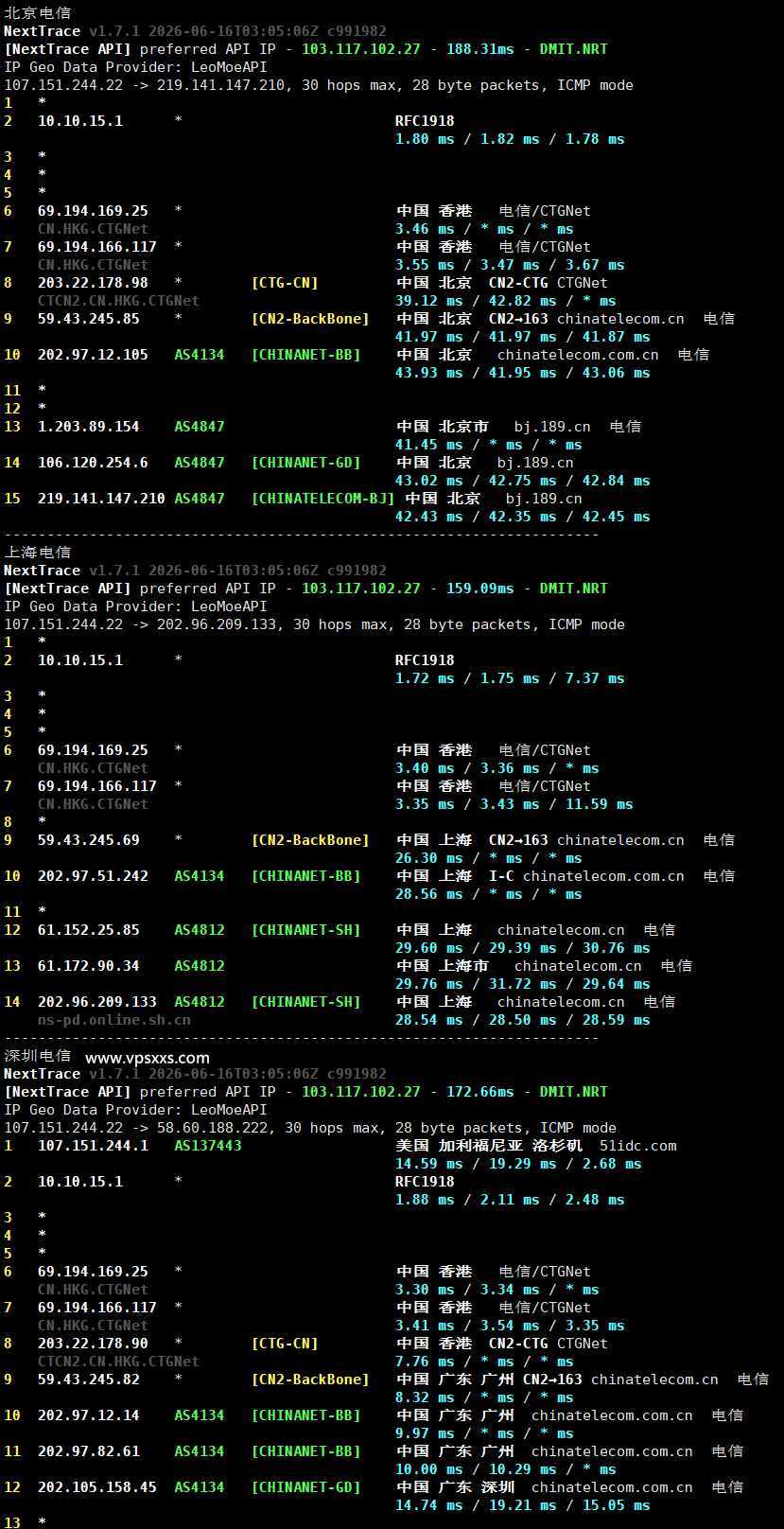 云途香港优化TKO VPS电信回程路由