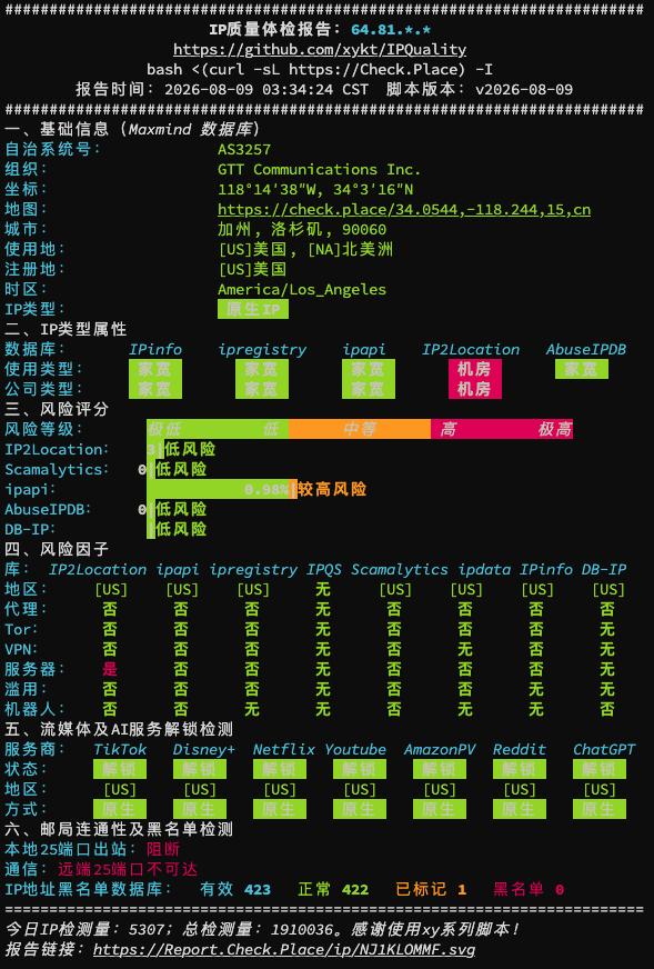 NovixLink补货GTT住宅IP检测【商家提供】20260809