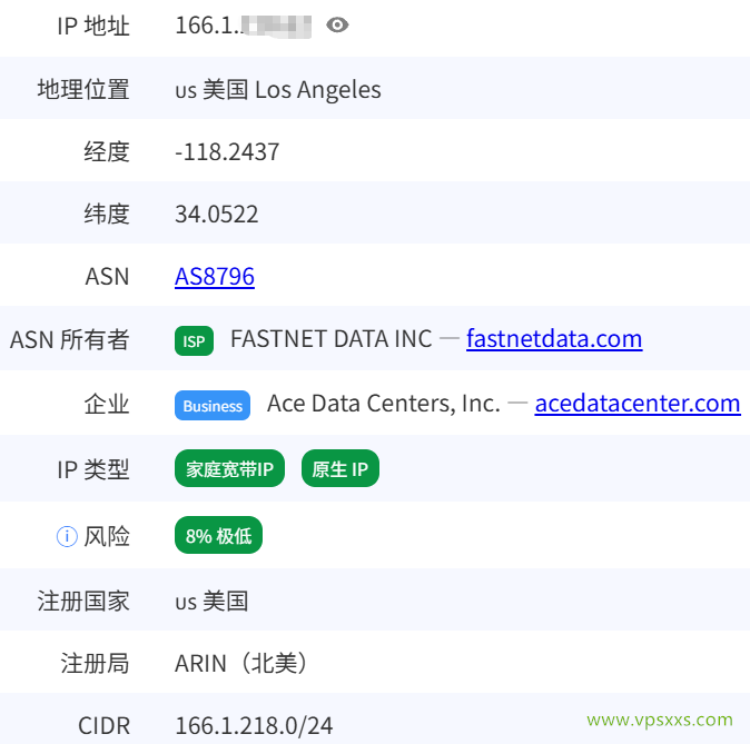 QQG.NET美国9929 VPS是否住宅IP检测