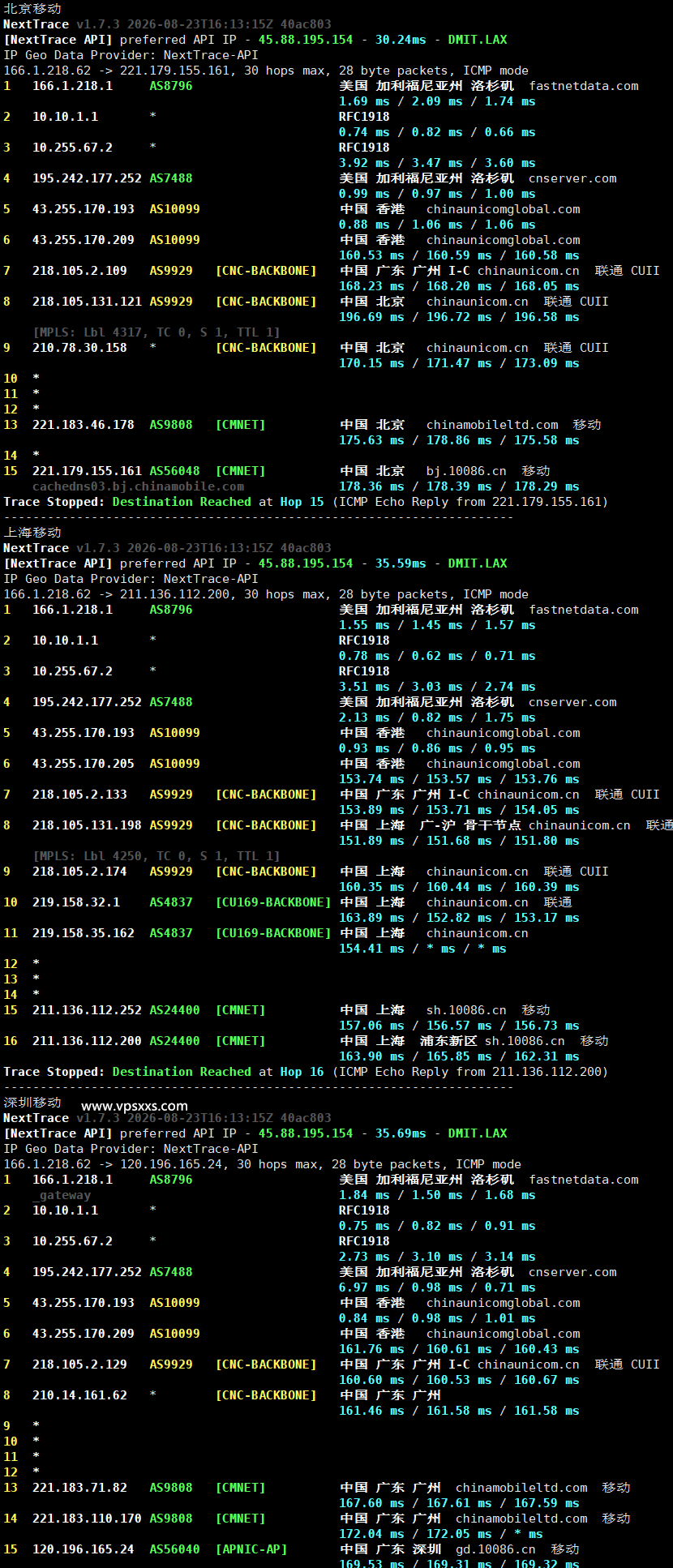 QQG.NET美国9929 VPS移动回程路由