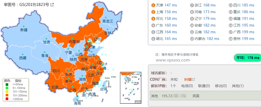 QQG.NET美国三网直连VPS到国内的延迟速度测试