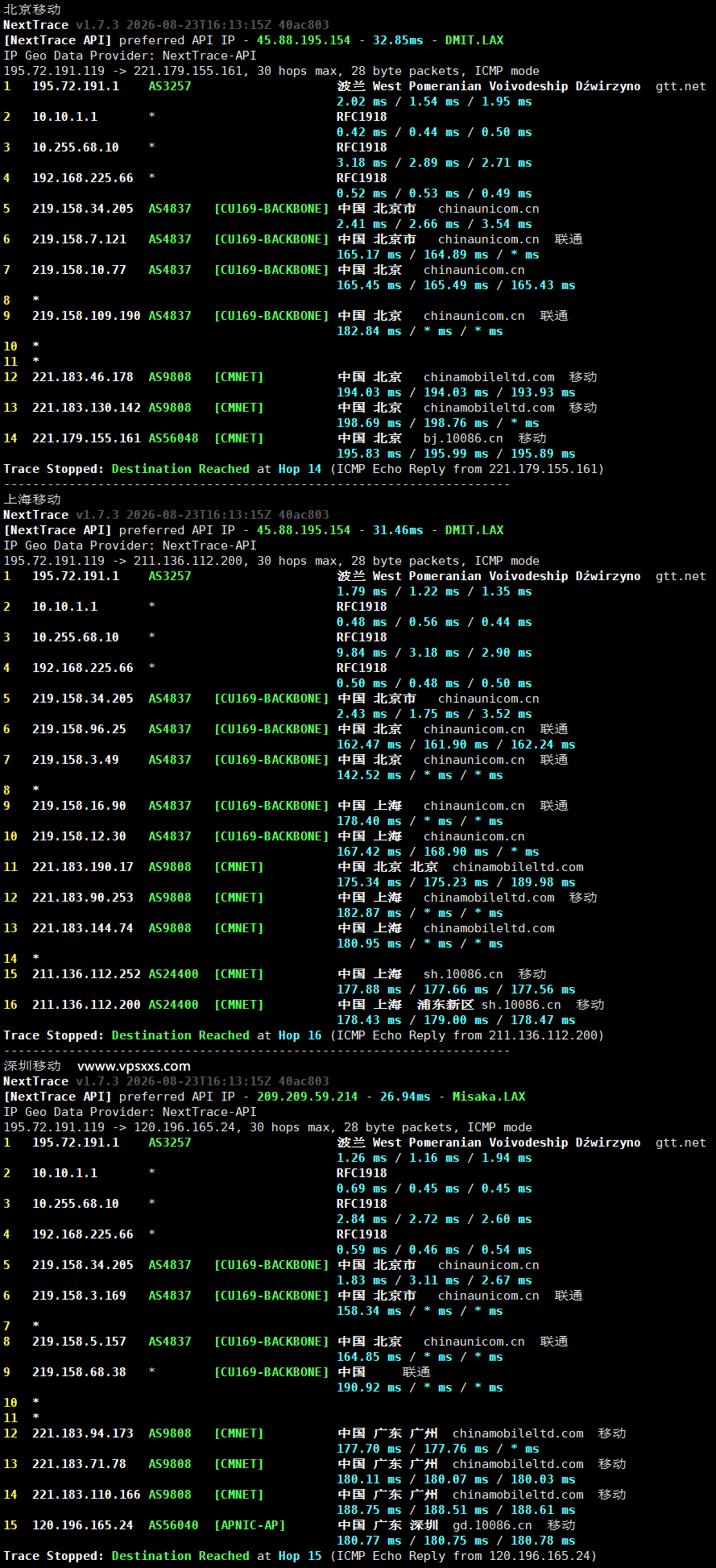 QQG.NET美国三网直连VPS移动回程路由