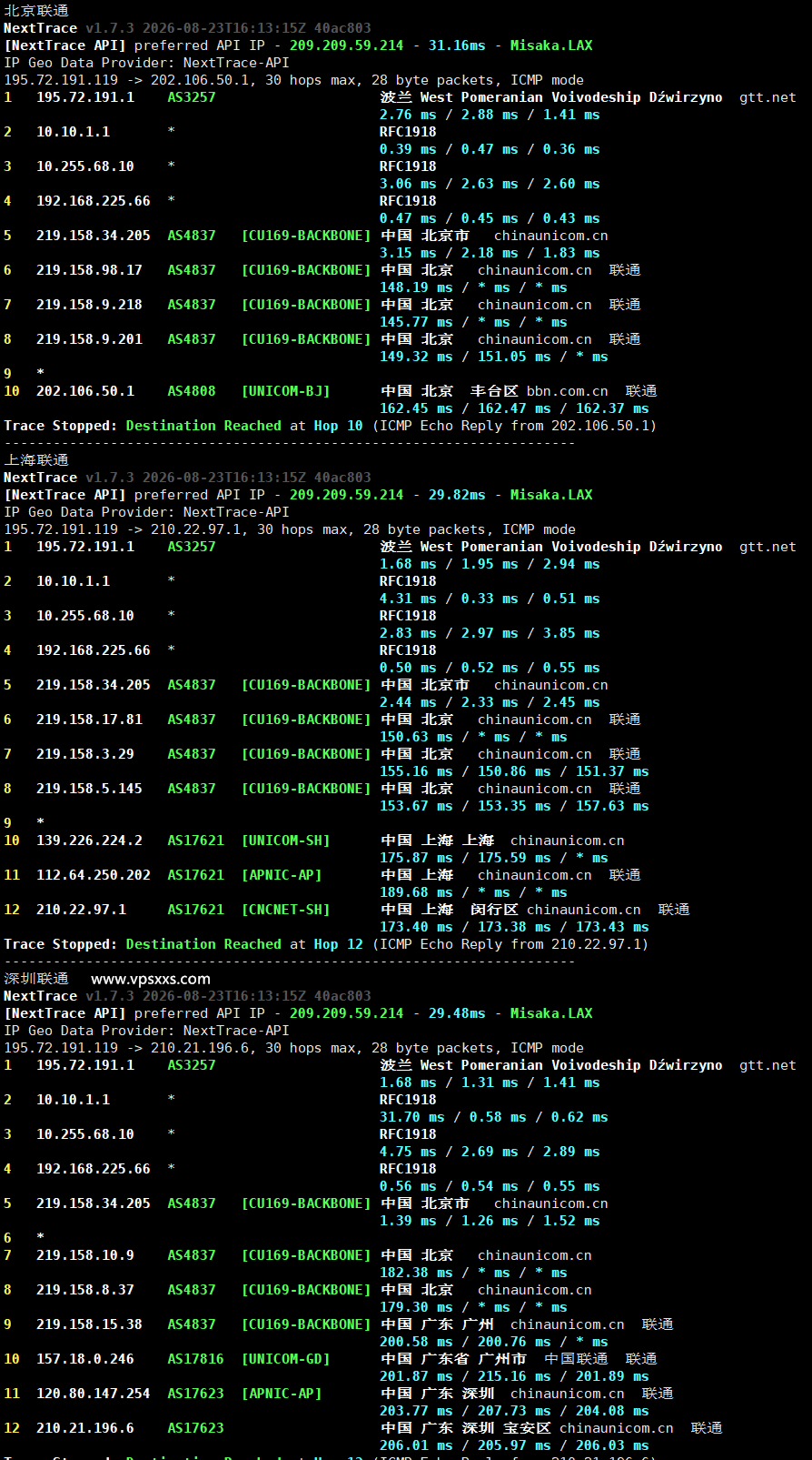 QQG.NET美国三网直连VPS联通回程路由