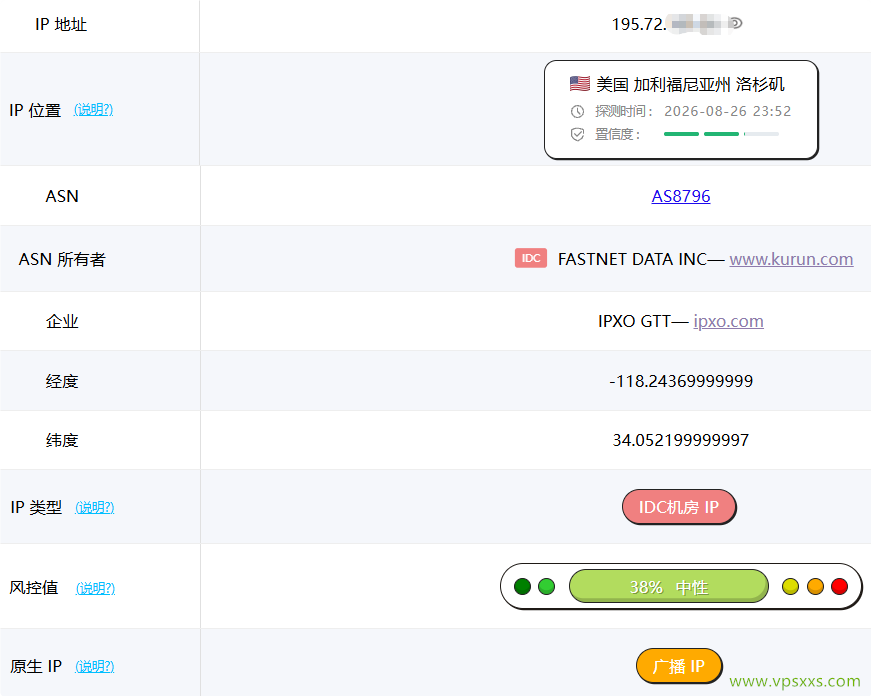 QQG.NET美国洛杉矶BGP VPS ping0是否家庭IP检测