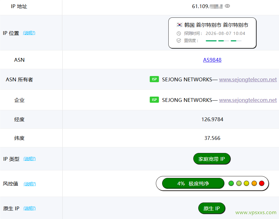 WePC韩国SEJONG家宽VPS ping0是否家庭IP检测