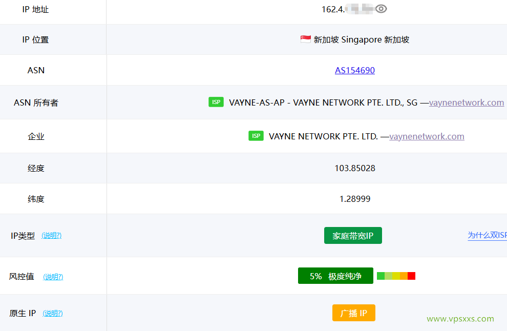 荫云新加坡原生IP VPS ping0是否家庭IP检测