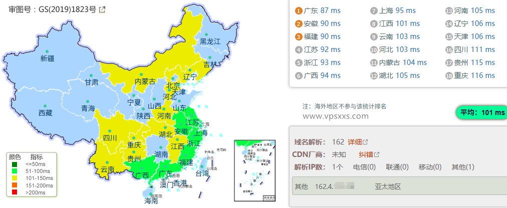 荫云新加坡原生IP VPS到国内的延迟速度测试