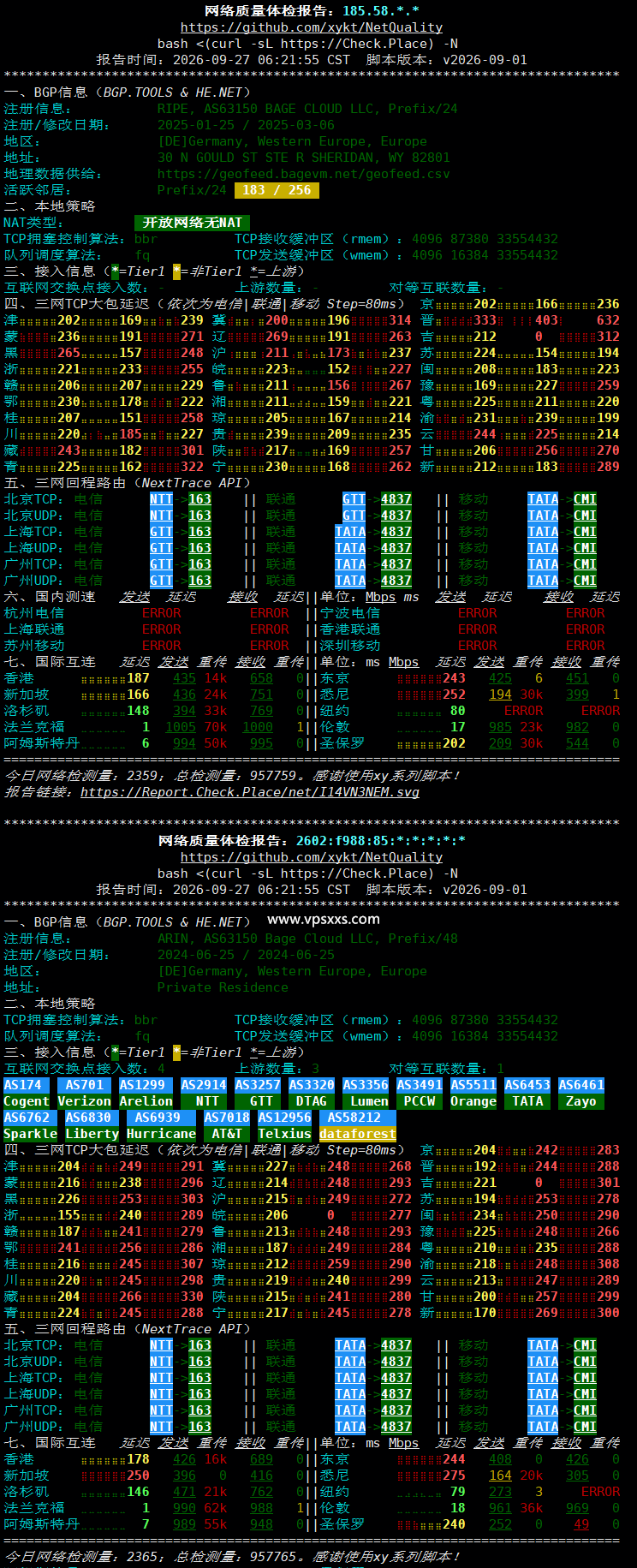 BageVm德国VPS网络质量体检报告