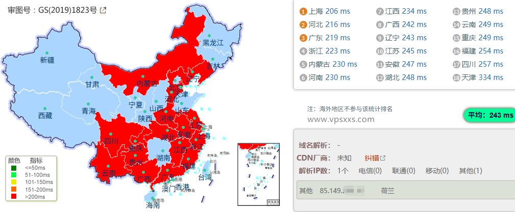 BageVm新加坡VPS到内地的延迟速度测试