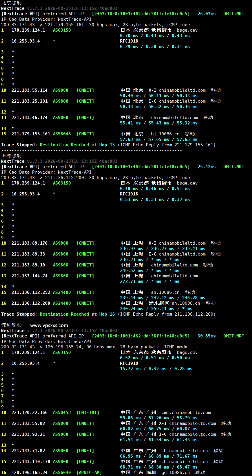 BageVm日本VPS移动回程路由