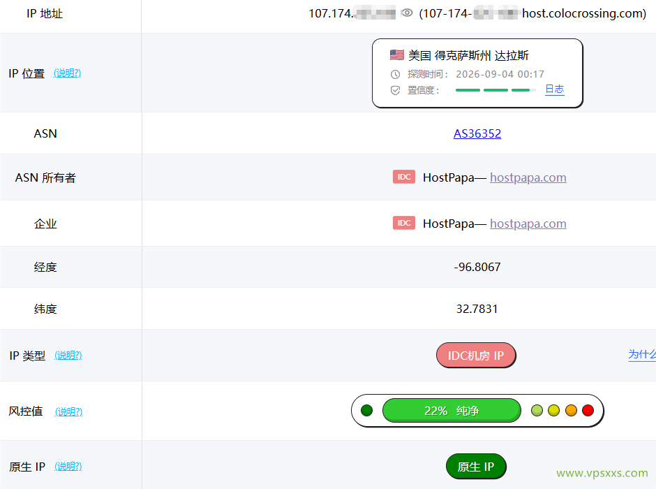 ColoCrossing美国达拉斯VPS ping0是否家庭IP检测