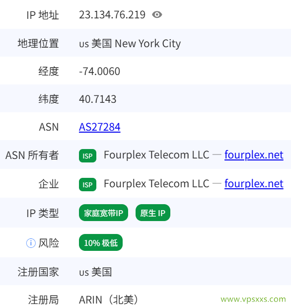 Fourplex美国纽约VPS是否住宅IP检测