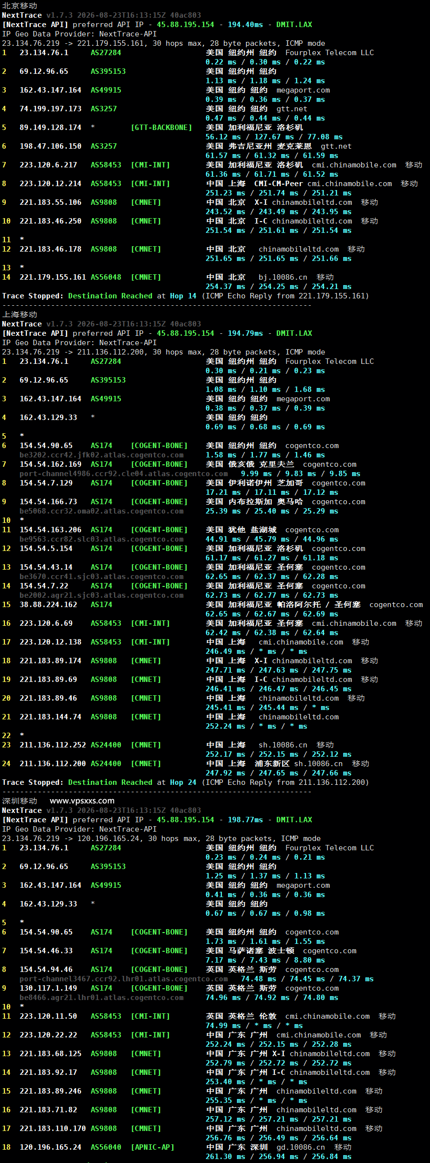 Fourplex美国纽约VPS移动回程路由