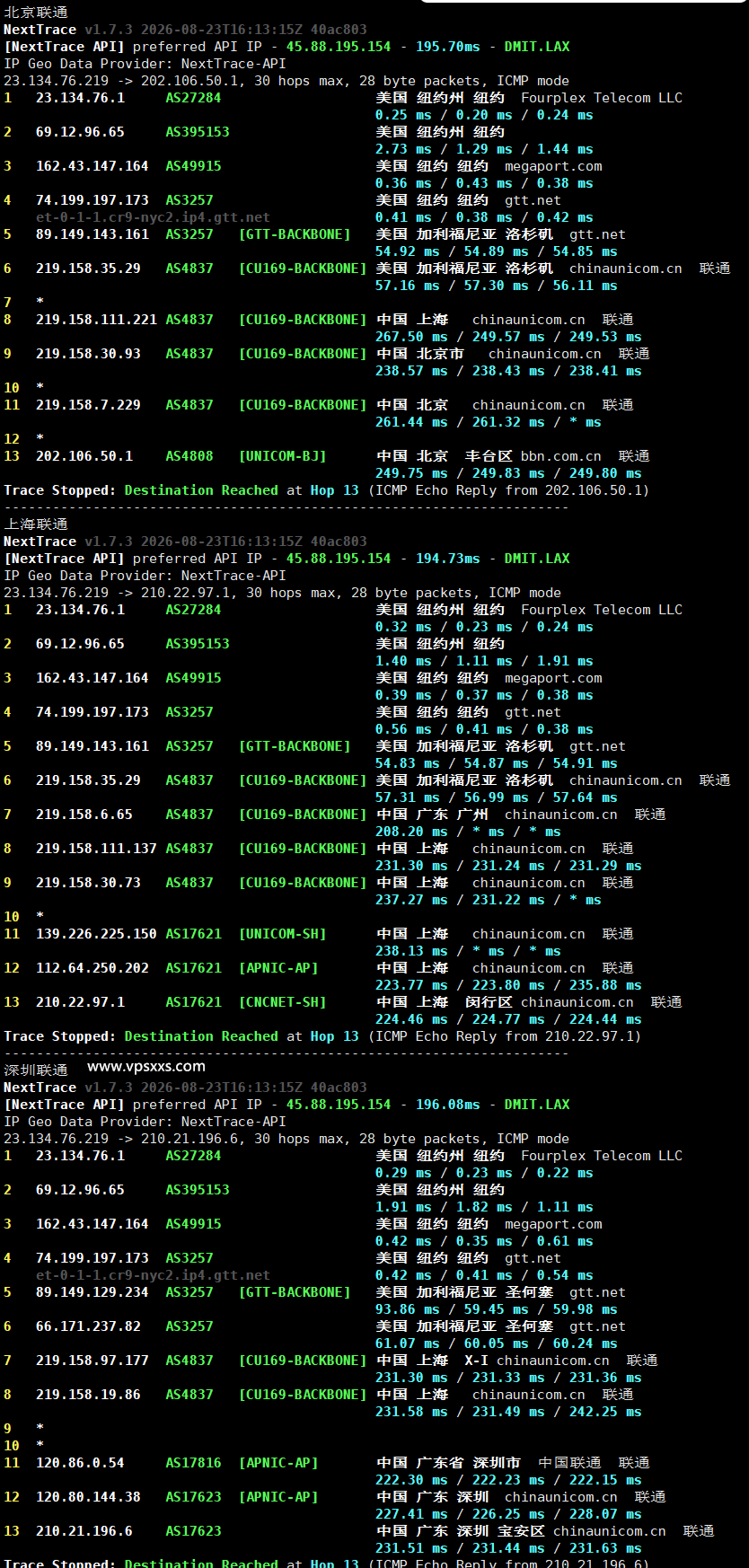 Fourplex美国纽约VPS联通回程路由