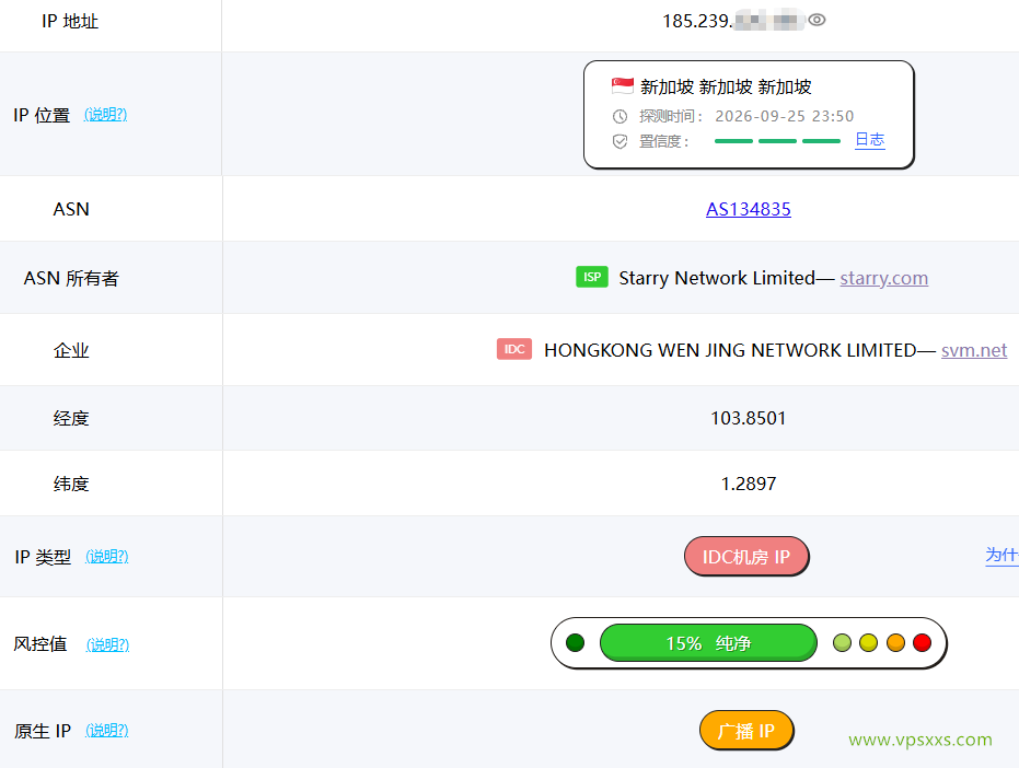 HHost新加坡VPS ping0是否家庭IP检测