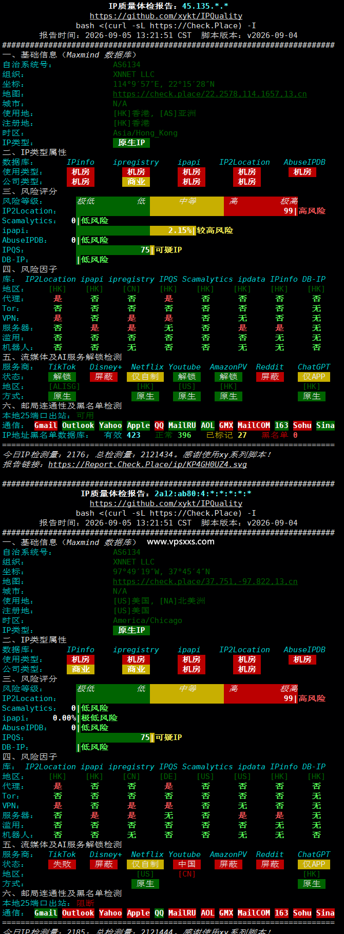 HHost香港BGP VPS IP质量体检报告