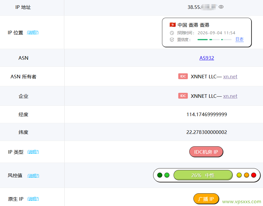 HHost香港优化线路VPS ping0是否家庭IP检测
