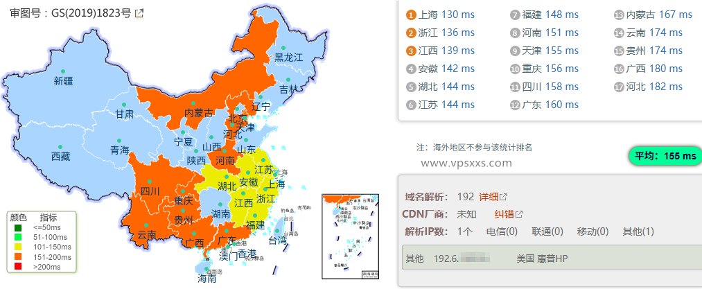 QQG.NET美国CN2 GIA VPS到国内的延迟速度测试