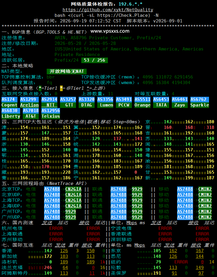 QQG.NET美国CN2 GIA VPS网络质量体检报告