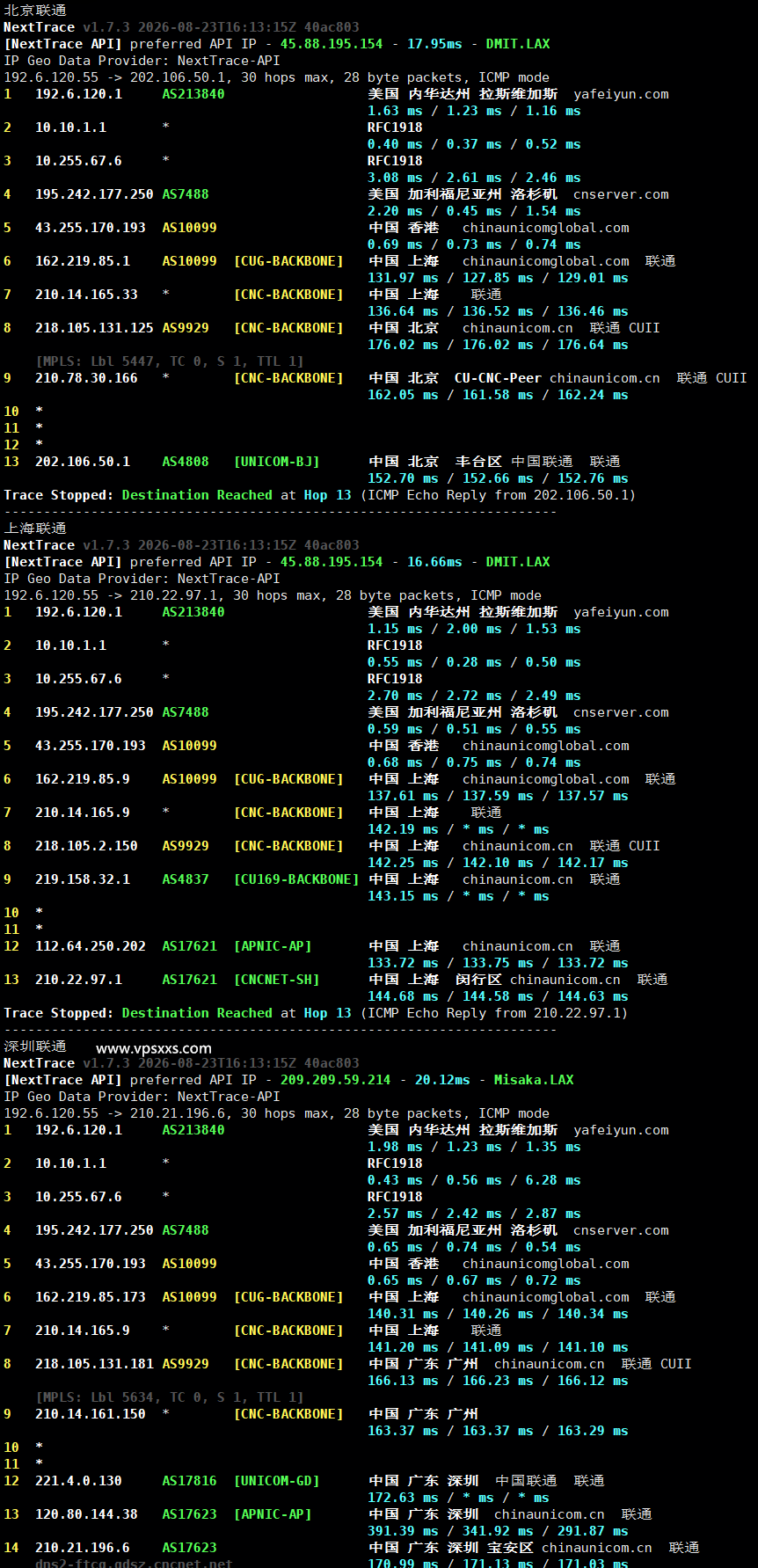 QQG.NET美国CN2 GIA VPS联通回程路由