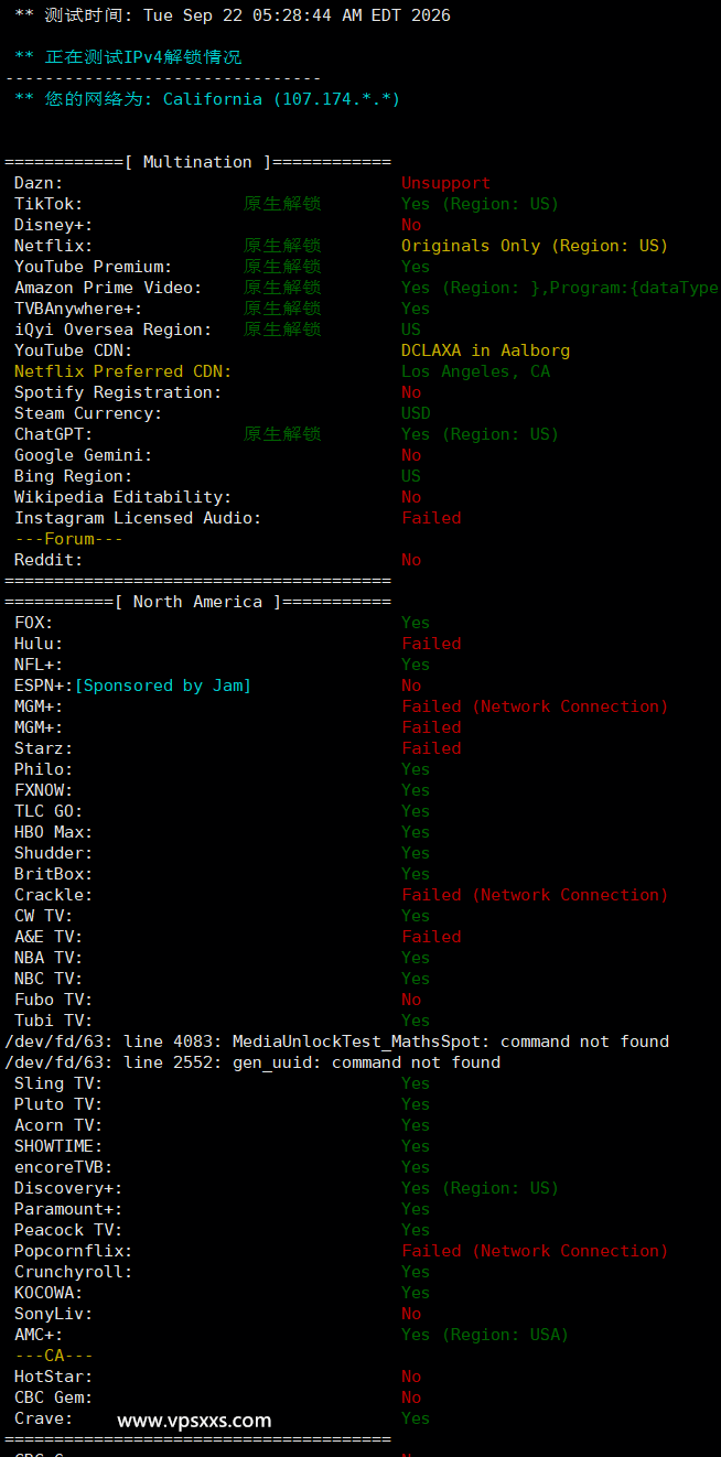 ServerHost美国洛杉矶VPS流媒体解锁能力测试