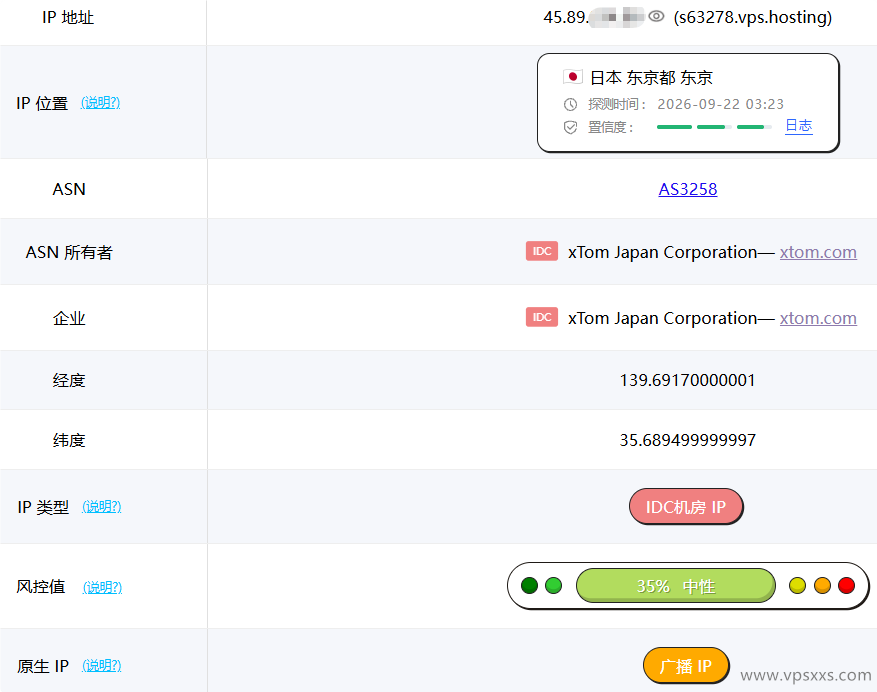 V.PS日本东京Gen2 VPSping0是否家庭IP检测