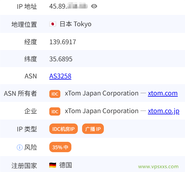 V.PS日本东京Gen2 VPS是否住宅IP检测
