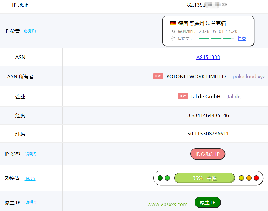 丽萨主机德国9929 VPS ping0是否家庭IP检测