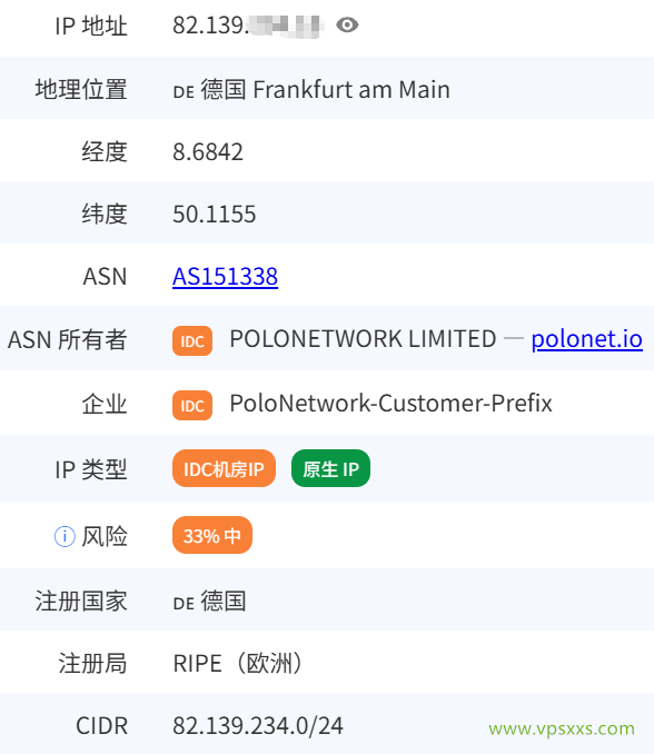 丽萨主机德国9929 VPS是否住宅IP检测