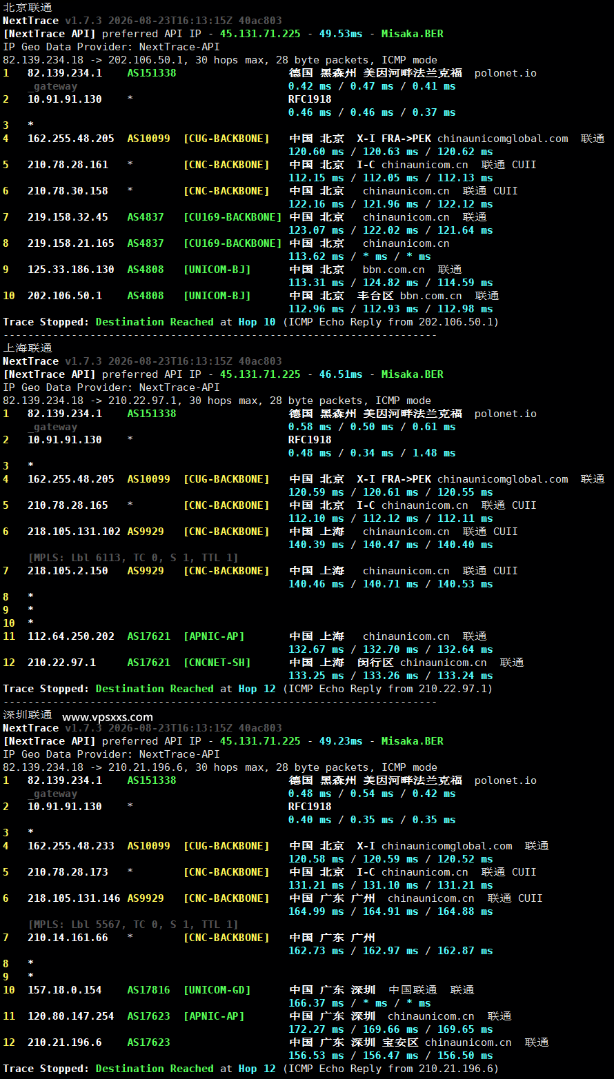 丽萨主机德国9929 VPS联通回程路由