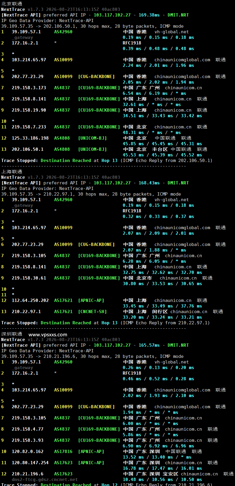 JoysolData香港优化VPS联通回程路由