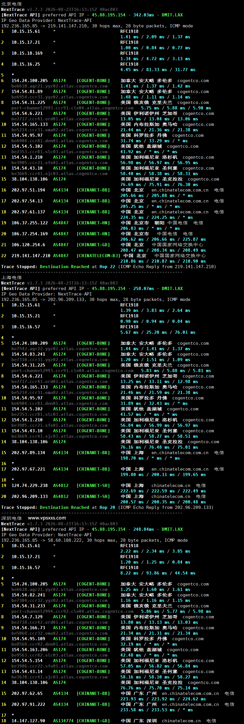 ServerHost加拿大多伦多VPS电信回程路由