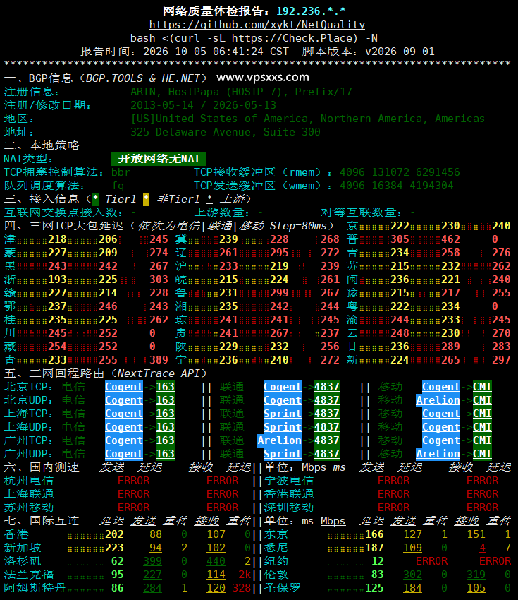 ServerHost加拿大多伦多VPS网络质量体检报告