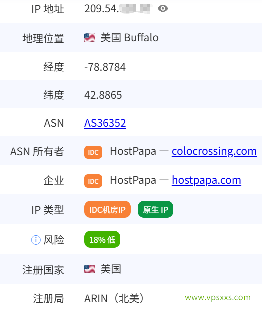 ServerHost美国纽约VPS是否住宅IP检测