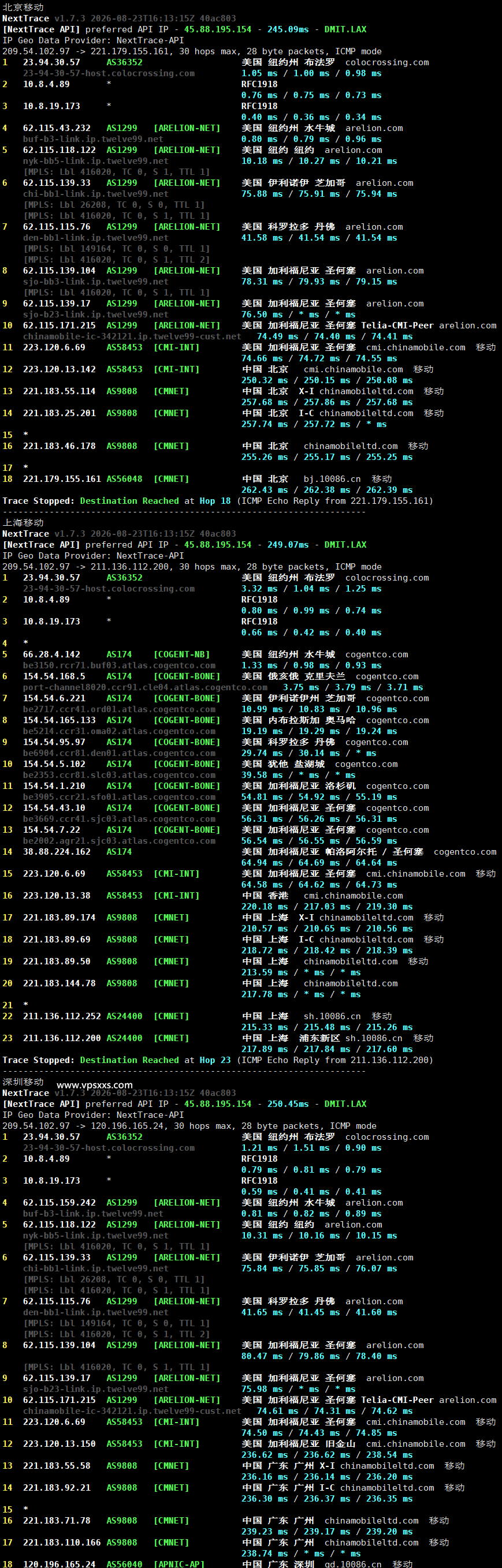 ServerHost美国纽约VPS移动回程路由