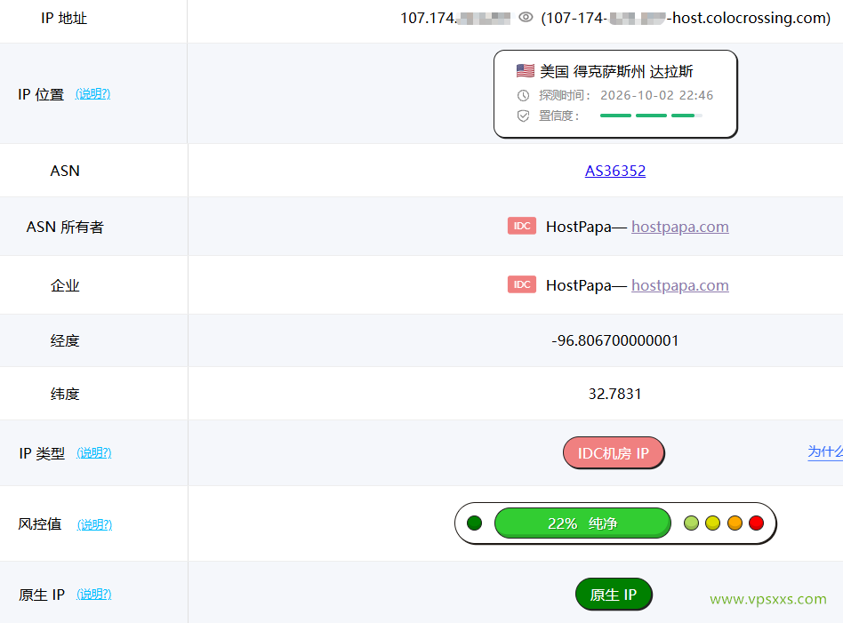 ServerHost美国达拉斯VPS ping0是否家庭IP检测