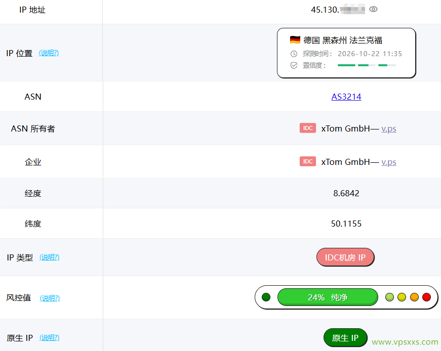 V.PS德国高性能VPS ping0是否家庭IP检测