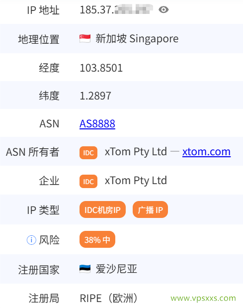 V.PS新加坡高性能VPS是否住宅IP检测