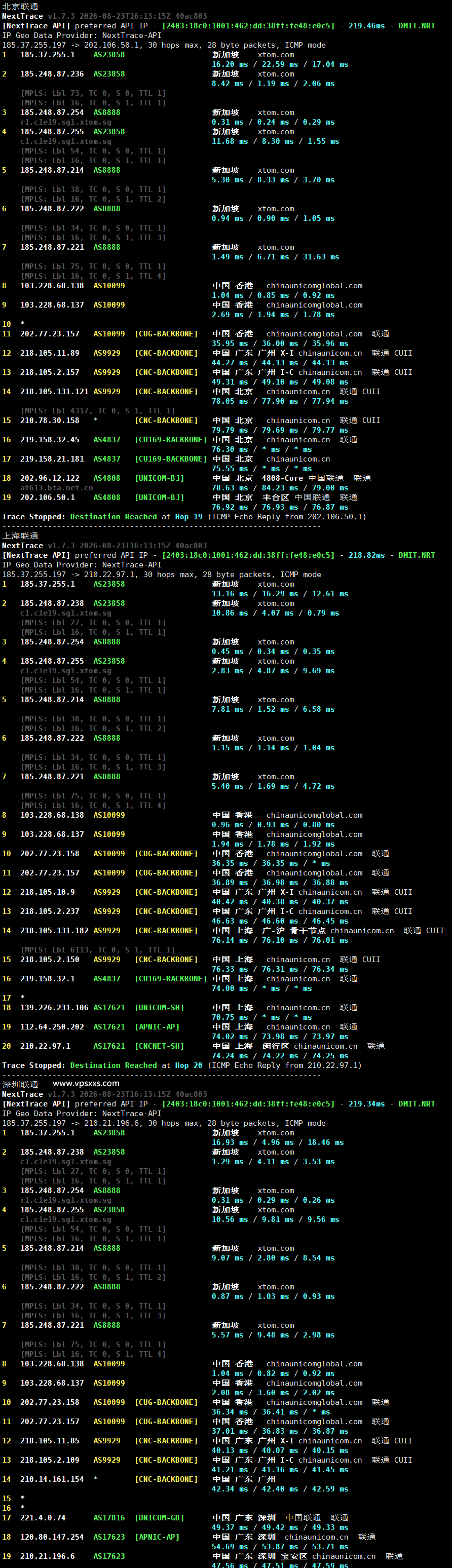 V.PS新加坡高性能VPS联通回程路由