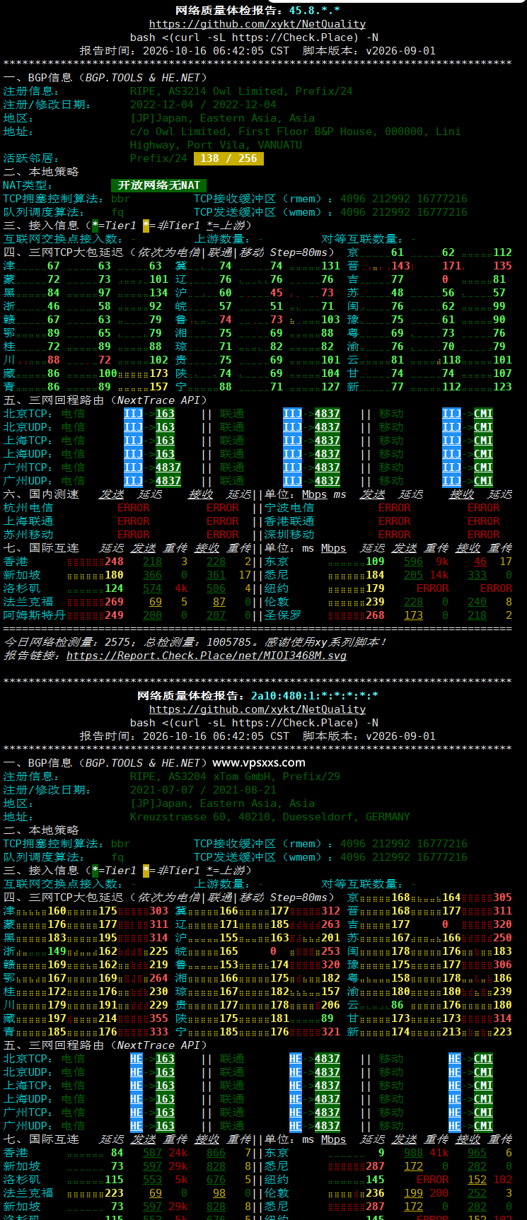 V.PS日本大阪VPS网络质量体检报告