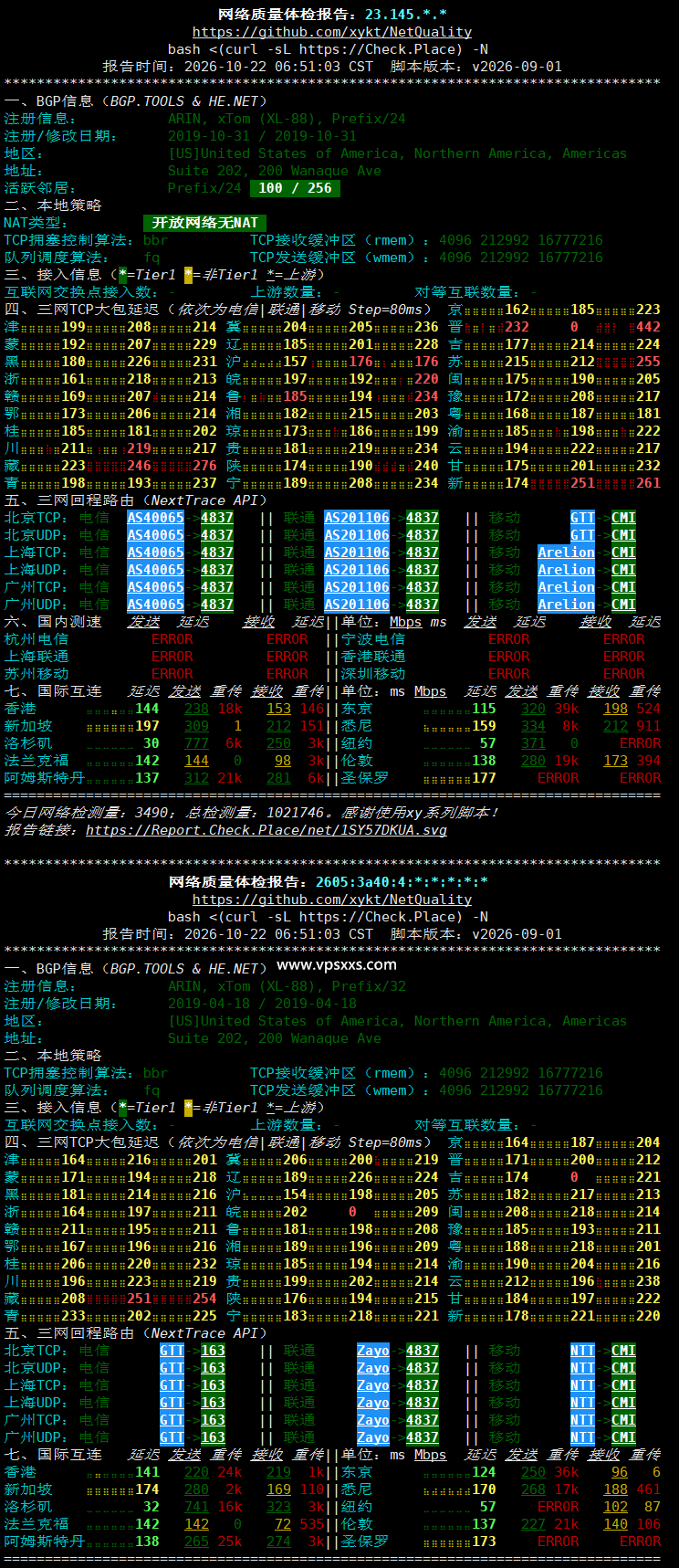 V.PS美国西雅图VPS网络质量体检报告