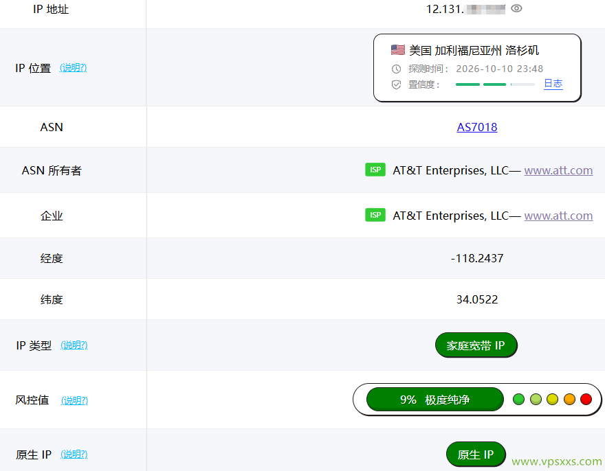 六六云美国ATT VPS ping0是否家庭IP检测