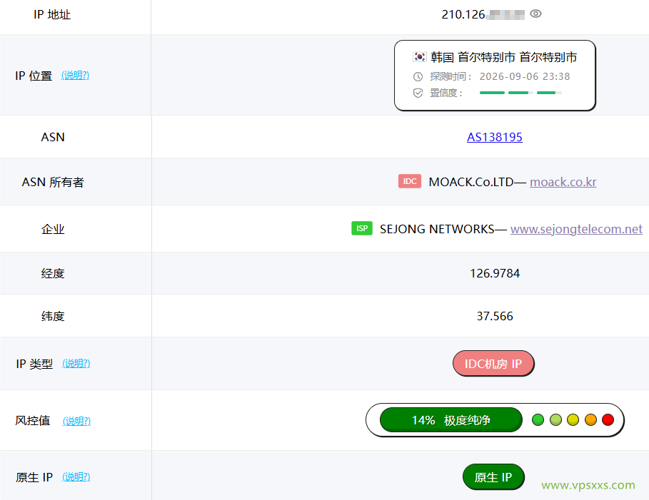 六六云韩国原生IP VPS ping0是否家庭IP检测