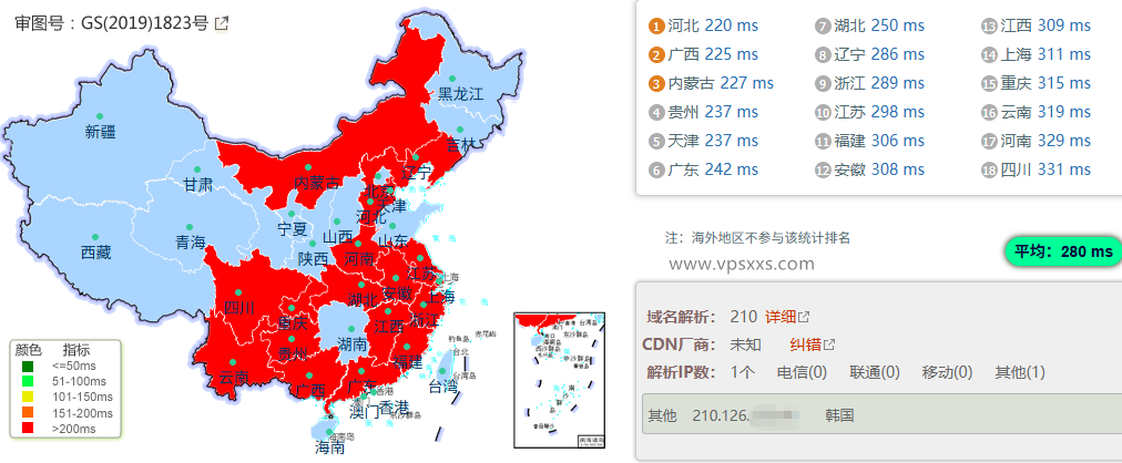 六六云韩国原生IP VPS到国内的延迟速度测试